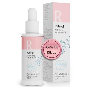 -64% de Rides en 3 Mois, Retinol Serum Visage 30ml, Soins pour le Visage Anti Ride et Régulateur de Sebum pour une Peau Nette et Rajeunie - Soin Visage Femme Cliniquement Testé par Elemental Care