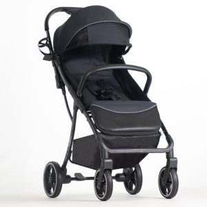 BEBE2LUXE Okto – Poussette canne ultra‑compacte naissance–4 ans (0‑22 kg), 6,9 kg, pliage d'une‑main, position allongée, harnais 5 pts, canopy XXL (noir)