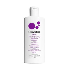 Caditar Zéro • Shampoing Tolérance • Flacon 150ml • Sans Sulfates et Sans Parfum • Protège la Kératine • Douceur et hydratation • Fabriqué en France par LABORATOIRES PHARMA-RECHERCHE