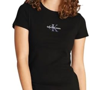 Calvin Klein T-Shirt Manches Courtes Femme Gradient Monologo Tee Slim Fit, Noir (CK Black), XS
