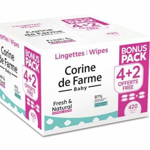 Corine de Farme - Lingettes Bébé Change Fresh&Natural Baby - Lot de 6 Paquets - 97% d'Origine Naturelle - Peaux Sensibles - Bébé et Enfant dès la Naissance