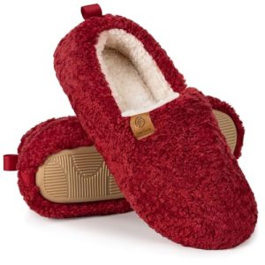 EverFoams – Pantoufles en mousse à mémoire de forme en fausse laine pour femme rouge vin, 40/41 EU
