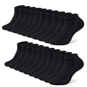 FALARY Chaussette Hommes Femme de Sport 10 Paires Chaussettes Basses Coton Soquette Noir 39-42