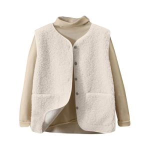 Générique Gilet Femme,Gilet Femme sans Manche Veste Polaire Doux Chaud Manteau Automne Hiver Sherpa Waistcoat Casual Outdoor Gilets Blousons Couleur unie sans Manches Bouton Veste avec Poches