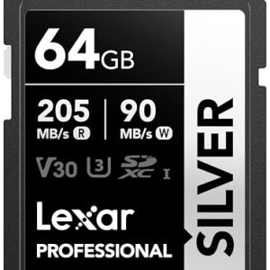 Lexar Silver Carte SD 64Go, UHS-I Carte SDXC Jusqu'à 205 Mo/s en Lecture, 90 Mo/s en écriture, V30, 4K UHD Video, U3, Classe 10, Carte Mémoire SDXC avec Lexar Lifetime Data Recovery