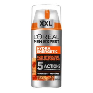 L'Oréal Men Expert - Soin Hydratant Anti-Fatigue 24H XXL pour Homme - Hydrate & Illumine - Concentré en Vitamine C Pure 10% - Usage Quotidien - Hydra Energetic - 100 ml