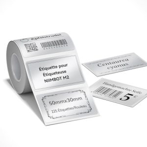 NIIMBOT M2 Étiquettes Ruban (50 * 30mm), uniquement pour l'étiqueteuse M2, résistant à l'eau et aux hautes températures, ne se décolorant pas pendant 8-10 ans
