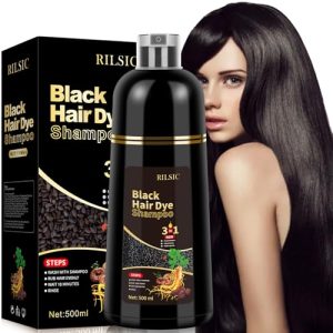 Noir Shampoing Colorant, 500ml Naturelle Shampooing Tcheveux colorés, Black Hair Dye Shampoo 3 in 1, Shampoing Cheveux Blanc Instantanée,Coloration Noir, Teinture Femme Homme