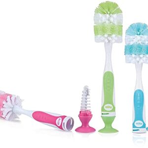 Nuby - Goupillon 2-EN-1 - Pour Biberons/Tétines avec ventouse - Goupillon pour biberons bébé - 1 pièce - Couleur non sélectionnable (rose / bleu / vert)