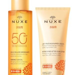 Nuxe Sun Huile Solaire Bronzante Visage et Corps SPF50 150 ml + Lait Fraîcheur Après-Soleil Visage et Corps 100 ml Offert