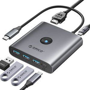 ORICO 6-en-1 Hub USB C avec 3 USB-A 3.0(5Gbps), 1 USB-C 3.0(5Gbps), Charge PD 100W, HDMI 4K@30Hz - Station d'accueil Haute Vitesse et Compacte pour MacBook Pro et Autres Appareils de Type C