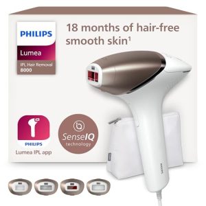 Philips Lumea série 8000, Épilateur à lumière pulsée, alternative à l'épilation laser, technologie SenseIQ, 4 accessoires pour le corps, le visage, le maillot et les aisselles, modèle BRI948/00