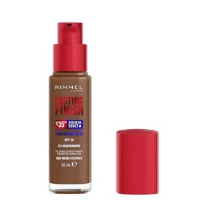 Rimmel London Lasting Finish jusqu'à 35h,600 Warm Coconut, fond de teint, longue tenue, hydratant, formule vegan, couvrance totale, 30 ml