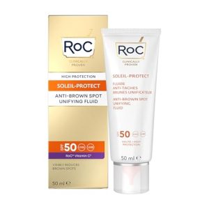 RoC - Soleil-Protect Fluide Anti-Taches Brunes Unificateur SPF 50 - Hydratant pour le Visage - Filtres Anti-UVA et Anti-UVB - Vitamine C - 50 ml