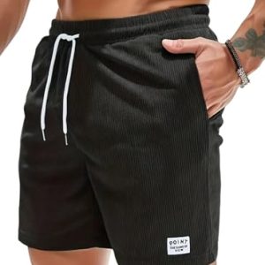 Shorts et Bermudas Homme Coton Casual Velours Côtelé D'été Pantalon Jogging Chino Sport Cargo Running Plage Court Short avec Poches Noir L