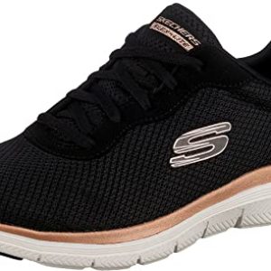 Skechers Femme Flex Appeal 4.0 Brilliant View Basket, Black Mesh Rose Gold Trim, 40 EU