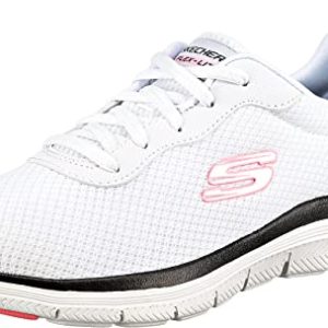 Skechers Femme Flex Appeal 4.0 Brilliant View Basket, White Mesh Black Pink Trim, 38 EU