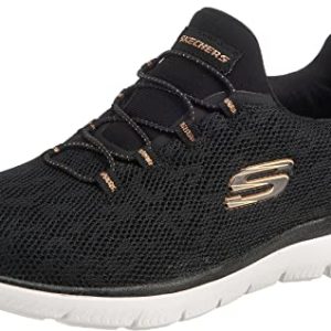 Skechers Femme Summits Leopard Spot Baskets, Black Mesh/Rose Gold Trim, 39.5 EU