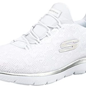 Skechers Femme Summits Leopard Spot Baskets, White Mesh/Silver Trim, 42 EU