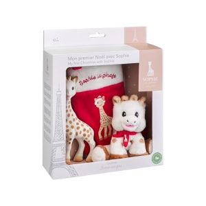 Sophie la Girafe - Coffret Mon Premier Noël - Jouet d'Éveil Sensoriel avec Peluche et Chaussette de Noël - Cadeau pour Bébé