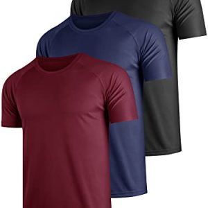 Teesmen Tee Shirt Homme Lot de 3 Sport Décontracté Polyester Raglan à Manches Courtes Unis à Col Rond Respirant Tshirt (4, M)