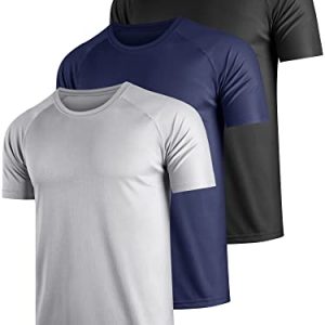 Teesmen Tee Shirt Homme Lot de 3 Sport Décontracté Polyester Raglan à Manches Courtes Unis à Col Rond Respirant Tshirt (1, 3XL)