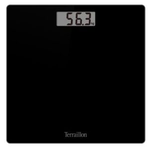 TERRAILLON - TSQUARE NOIR- Pèse personne électronique, Compact et ultra plat 26cm x 26cm, Plateau verre, Large écran LCD, Capacité 180Kg, Graduation 100g, Noir