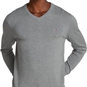 Tommy Hilfiger Pull Homme Essential Cotton Col en V, Gris (Medium Grey Heather), M