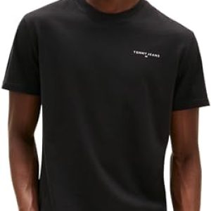 Tommy Jeans T-Shirt Manches Courtes Homme Linear Chest Tee Slim Fit, Noir (Black), XS