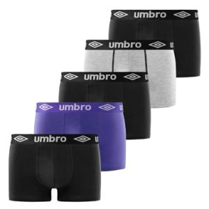Umbro Boxer Homme 100% Coton, Calecon Homme, Respirant, Agréable (Lot de 5), Noir, Gris, Bleu, Taille XL