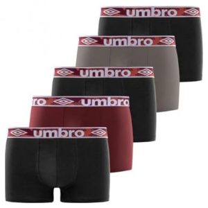 Umbro Caleçon Homme 100% Coton, Boxer Homme, Maille Aérée, Ajustement Parfait (Lot de 5), Noir, Rouge, Gris, Taille L