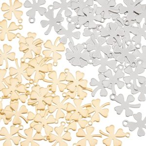 UNICRAFTALE 60 pièces 2 Couleurs Breloque Trèfle à Quatre Feuilles Breloque Feuilles Breloque Acier Inoxydable Pendentifs Feuille Breloques Creation Bijoux Breloque Pour Bracelet Breloques Pour Bijoux