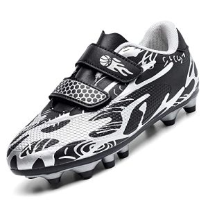 Unitysow Chaussures de Football Garçon Spike Crampons Professionnel Antidérapant Athlétisme Entrainement Chaussures de Sport Enfant Chaussures de Foot,Noir,32 EU