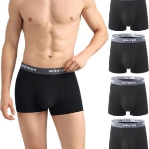 wirarpa Boxer Homme Caleçon Hommes Modal Doux Confortable Trunk sans Etiquette Lot de 4 Noir Taille 2XL