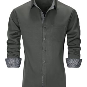 YAOBAOLE Chemise Homme Manches Longues Casual Business Formelle Chemise Homme Mariage Chemises Habillée Hommes Regular Fit Gris XL