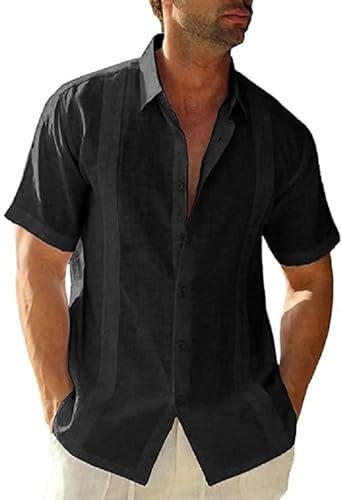 Friptspyg Hommes Chemise Lin Coton Manches Courtes Coupe Regular